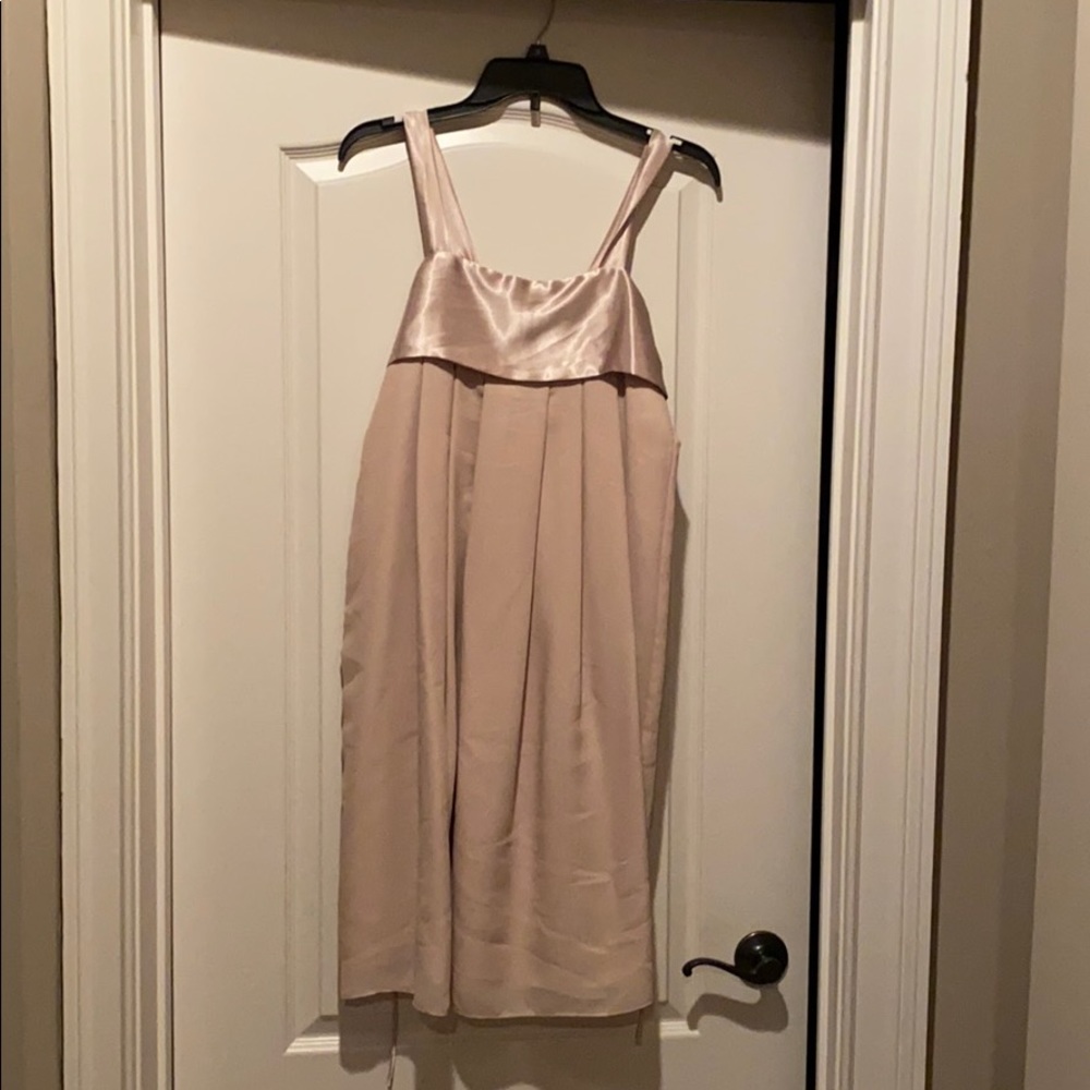 Satin and crepe shift dress in beige